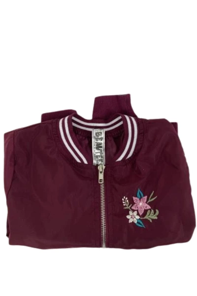 Beautees Girls Burgundy Jacket 6X Long Sleeve Floral Embroidery Coat