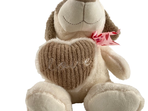 KellyToy 11" Beige & White Puppy Plush Toy with Heart - Pre-Owned