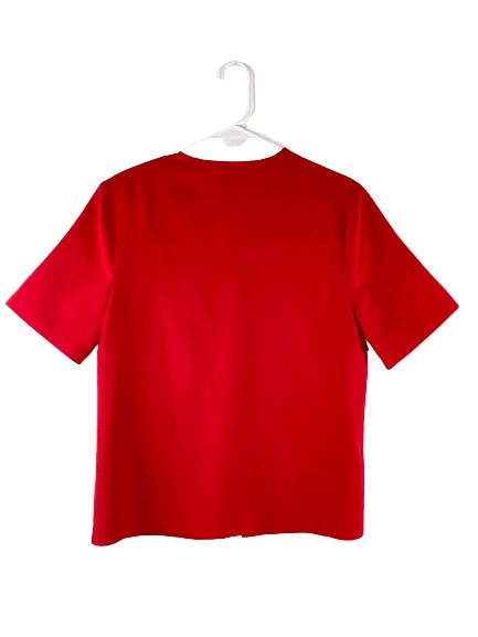 Vintage Woolworths Women's Red Eyelet Blouse Size 12 Short Sleeve Top