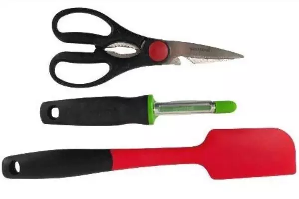 Lot of 3 Good Cook Kitchen Utensils: Spatula, Scissors, Peeler - Red/Black