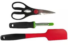 Lot of 3 Good Cook Kitchen Utensils: Spatula, Scissors, Peeler - Red/Black