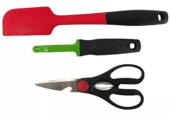 Lot of 3 Good Cook Kitchen Utensils: Spatula, Scissors, Peeler - Red/Black