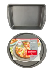 Lot of 2 Goodcook Nonstick Baking Sheets - Brownie Pan & Pizza Tray Set