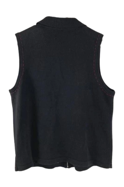 Classic Elements Black Knit Zip-Up Vest Women's Medium Embroidered Beading