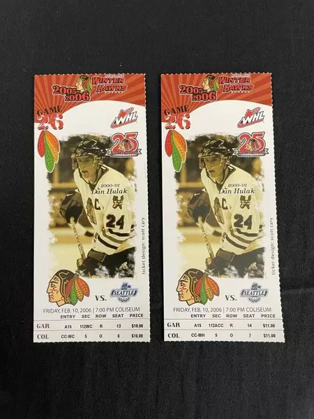 Portland Winterhawks Lot of 2 Tickets & Fan Pics from 2/10/2006 Dan Hulak