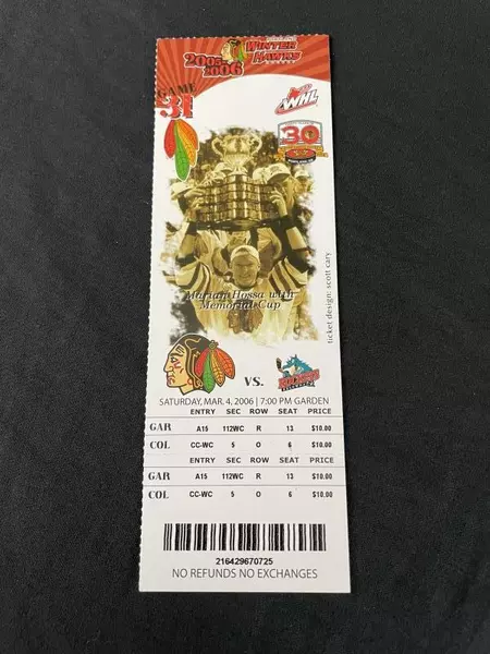 Portland Winterhawks Ticket 3/4/06 Marian Hossa + Bonus Photos - Good Condition