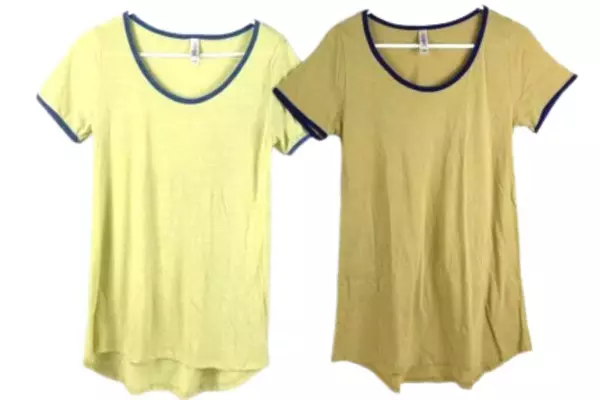 Lot of 2 LulaRoe Irma Tops Women's Small Yellow Blue Short Sleeve Shirts