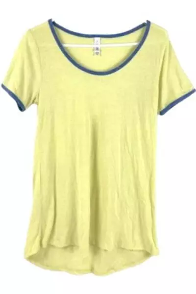 Lot of 2 LulaRoe Irma Tops Women's Small Yellow Blue Short Sleeve Shirts