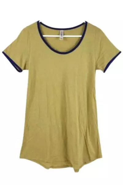 Lot of 2 LulaRoe Irma Tops Women's Small Yellow Blue Short Sleeve Shirts