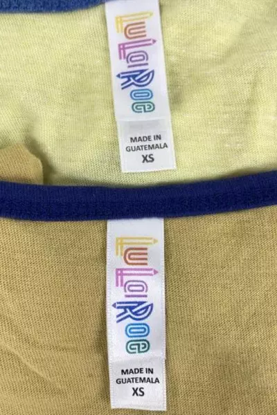 Lot of 2 LulaRoe Irma Tops Women's Small Yellow Blue Short Sleeve Shirts
