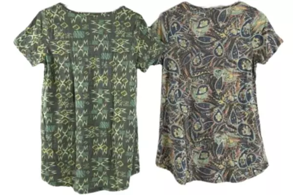 Lot of 2 LuLaRoe Irma Tops Size S Short Sleeve Neon Geometric Patterns