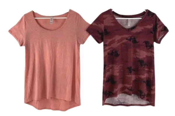 Lot of 2 LuLaRoe Irma Tops XS Coral Pink & Horse Print - Pre-owned