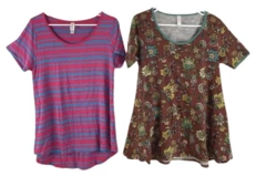 Lot of 2 LuLaRoe Women's Tops Size S Pink Blue Striped Floral Casual Wear