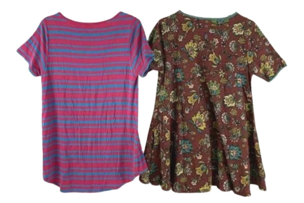 Lot of 2 LuLaRoe Women's Tops Size S Pink Blue Striped Floral Casual Wear