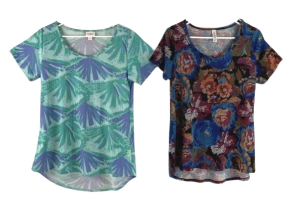 Lot of 2 LuLaRoe Irma Tops Shirts Sz Sm Short Sleeve Multicolor Geometric