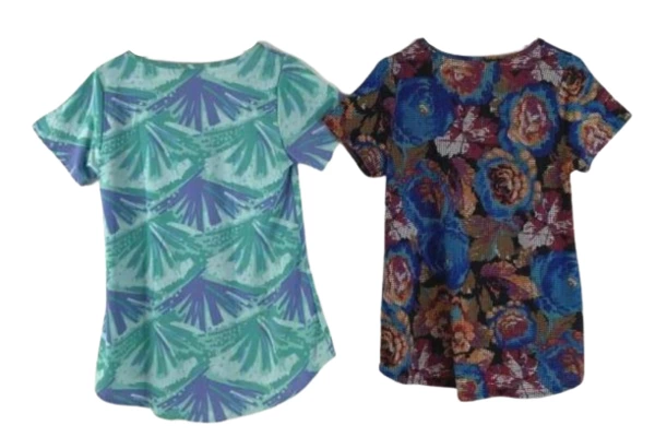 Lot of 2 LuLaRoe Irma Tops Shirts Sz Sm Short Sleeve Multicolor Geometric