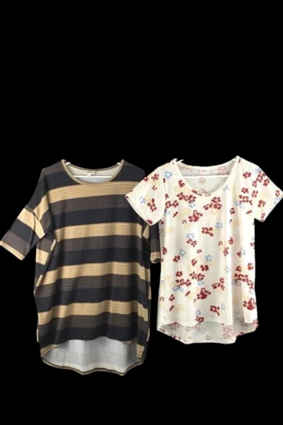 Lot of 2 LulaRoe Women's Size Small Floral & Striped Short Sleeve Tops