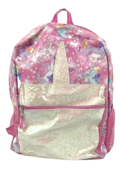 Mad Maverick Pink Unicorn Glitter Backpack Girls School Bag 2 Pockets