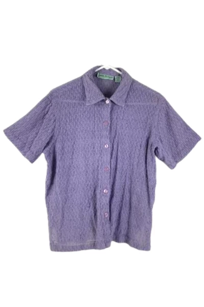 Sara Morgan Haband Women's XLP Purple Crochet Short Sleeve Top Shirt Good Cond