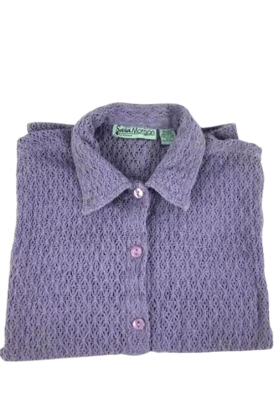 Sara Morgan Haband Women's XLP Purple Crochet Short Sleeve Top Shirt Good Cond