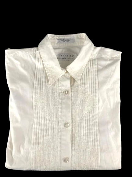 Vtg Portraits By Northern Isles Women's Top Size 8 White Accordion Embroidery