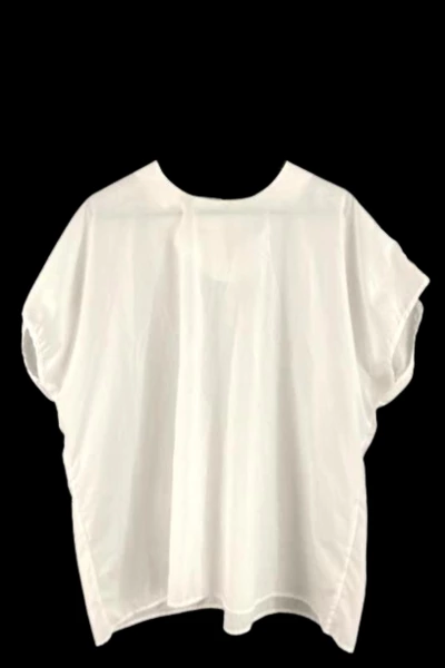 Vintage Orare Women's 2X White Chiffon Sheer Top, Short Sleeves, Stain
