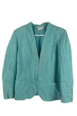 Vintage Tan Jay Women's Cardigan Sz 14 Turquoise Open Front Long Sleeve Jacket