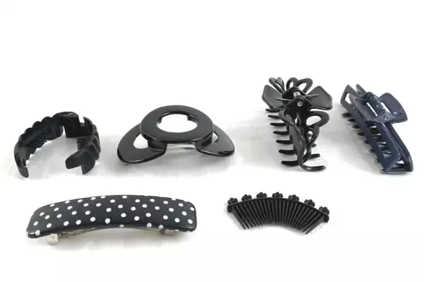 Lot of 6 Vintage Black & Blue Hair Clips Barrettes Retro Accessories