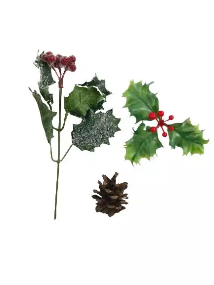 Lot of Christmas Pine Cone Decor Picks with Angels, Ornaments & Holly