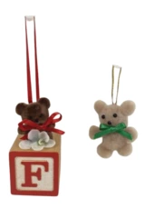 Lot of 2 Vintage Teddy Bear Ornaments & Alphabet Blocks for Christmas Decor