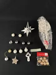 Lot of White & Gold Christmas Tree Ornaments - Holiday Decor Collection
