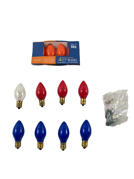 Lot of 14 Vintage C7 Christmas Light Bulbs for Crafting - Blue, Clear, Orange