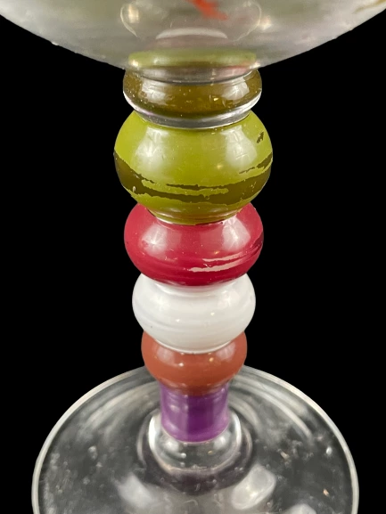 Hand Painted Grape Cluster Wine Glasses Multi Color Bubble Stem Set of 2