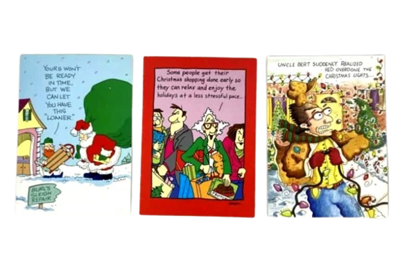 Lot of 3 Vintage Oatmeal Studios Christmas Cards with Fun Designs