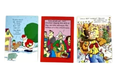 Lot of 3 Vintage Oatmeal Studios Christmas Cards with Fun Designs