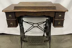 Antique Minnesota Model C Treadle Sewing Machine w/ 4 Drawer Cabinet Needs Belt