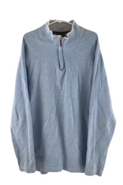 Tasso Elba Men's XL Blue Half Zip Cotton Sweater Collared Knit Casual Top