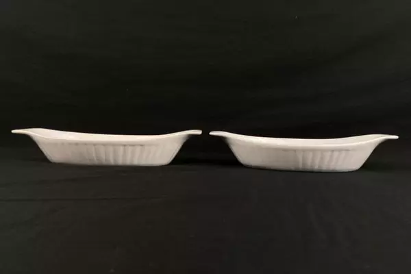 Set of 2 White Ceramic Au Gratin Baking Dishes Single Personal Size