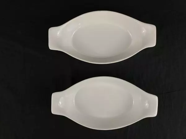 Set of 2 White Ceramic Au Gratin Baking Dishes Single Personal Size
