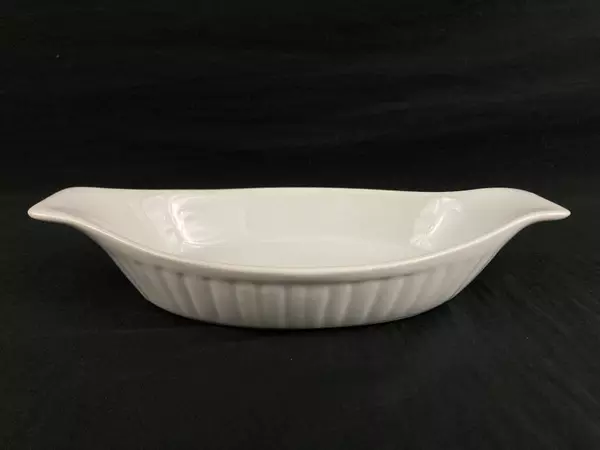 Set of 2 White Ceramic Au Gratin Baking Dishes Single Personal Size
