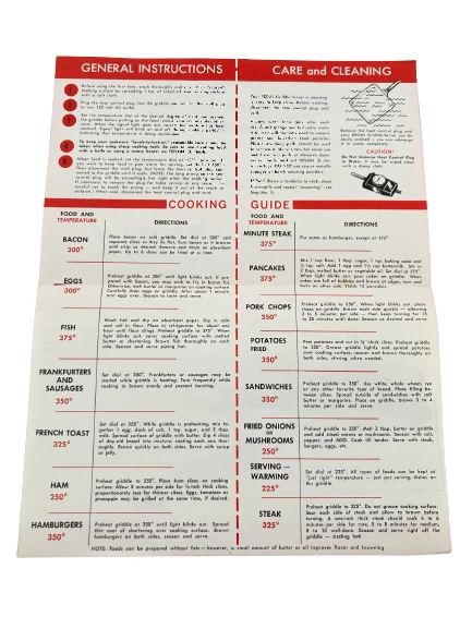 Vintage Regal Automatic Electric Small Fry Griddle Server Manual Good Condition
