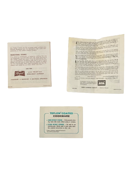 Lot of Vintage Du Pont Teflon Regal Cookware Instruction Sheets & Ads