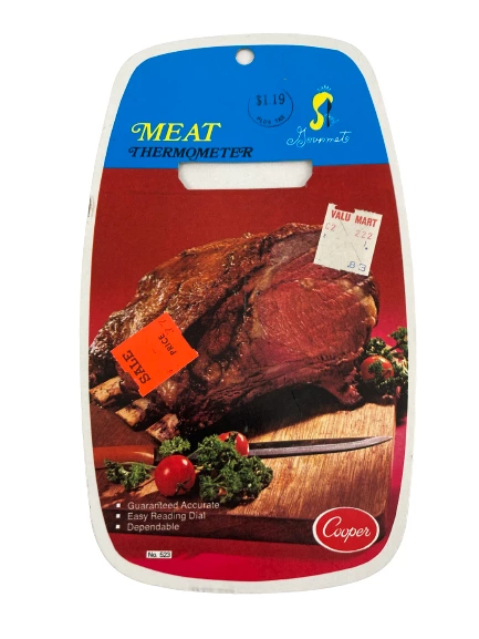 Lot of Vintage Cooking Labels: No Sew Poultry Lacer, Thermometer, Skewers