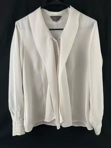 Vintage Van Heusen Women's Cream Sheer Blouse S Long Sleeve, Stains