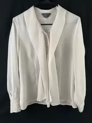 Vintage Van Heusen Women's Cream Sheer Blouse S Long Sleeve, Stains
