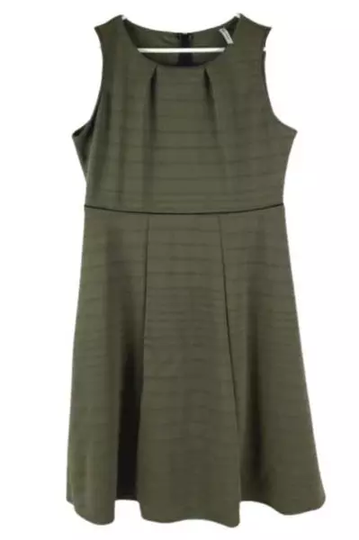 Piphany Women's Large Green Textured Stripe Fit & Flare Midi Dress
