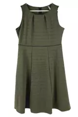 Piphany Women's Large Green Textured Stripe Fit & Flare Midi Dress