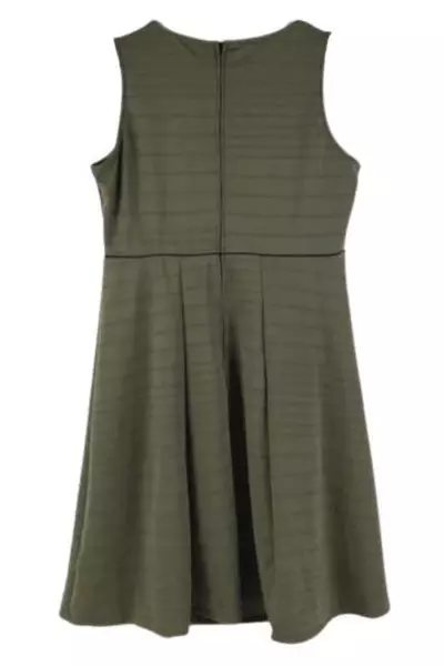 Piphany Women's Large Green Textured Stripe Fit & Flare Midi Dress