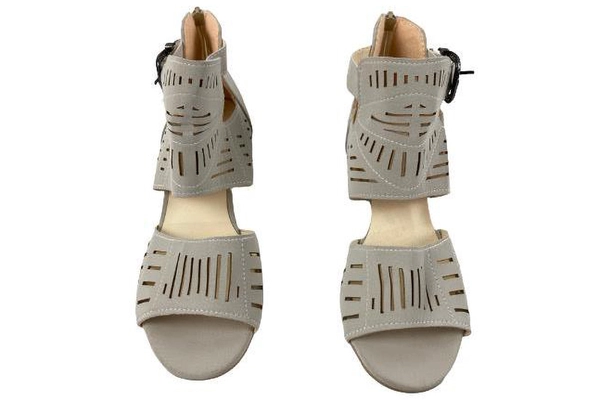 Taupe Euro Size 40 Block Heel Peep Toe Sandals for Women - Good Condition