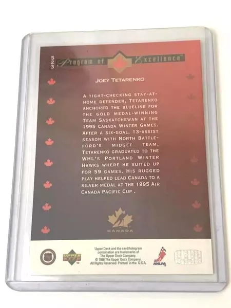 1996 Upper Deck Joey Tetarenko NHL Rookie Card - Mint Condition